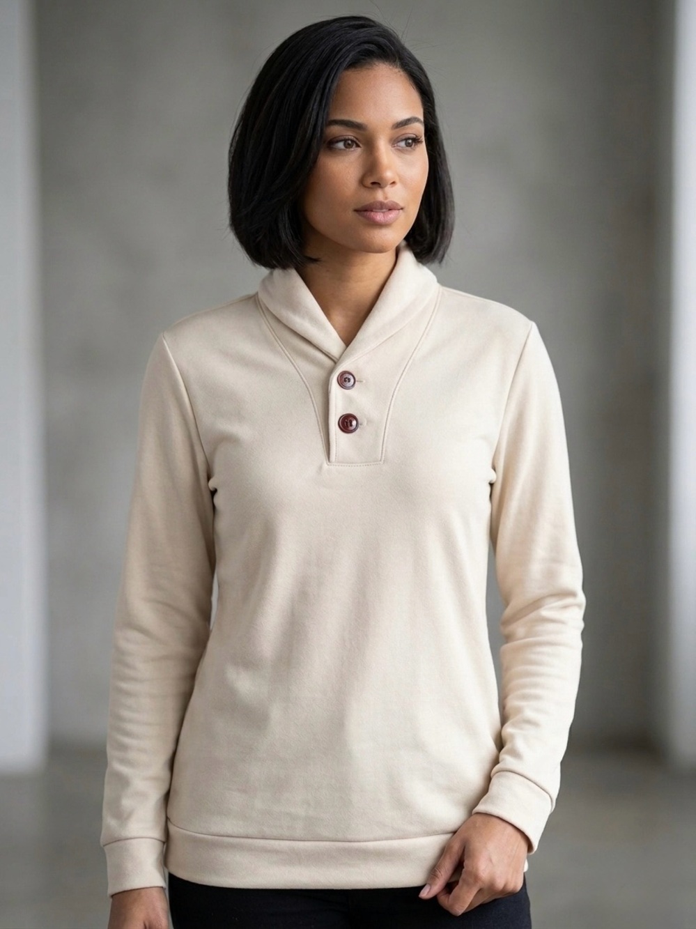 NWT Coofandy Women's Cream Shawl Collar Pullover Sweatshirt Size Medium